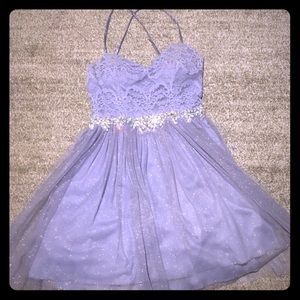 Sparkly lilac homecoming dress with jeweled band